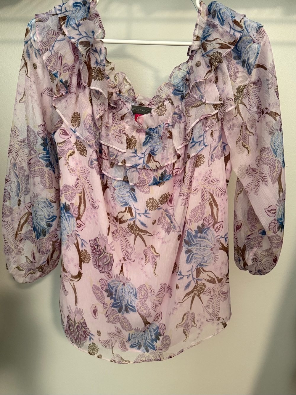 Vince Camuto Graceful Floral Ruffle Blouse - Pink & Blue